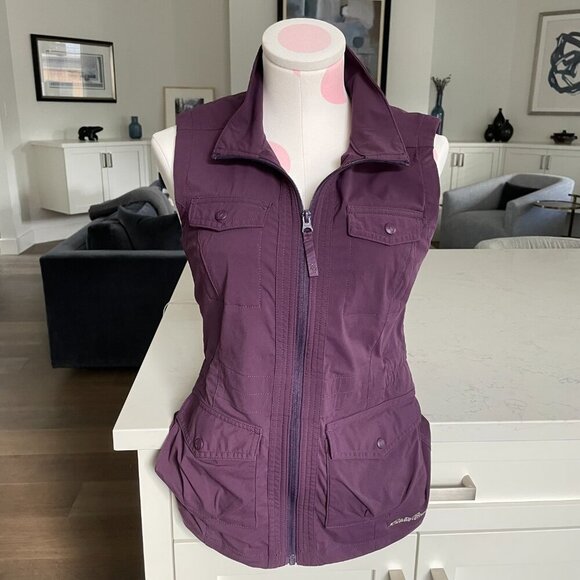 Eddie Bauer Travex High Neck Full Zip Multi Pockets Nylon Vest Purple Sz XS - Picture 14 of 14